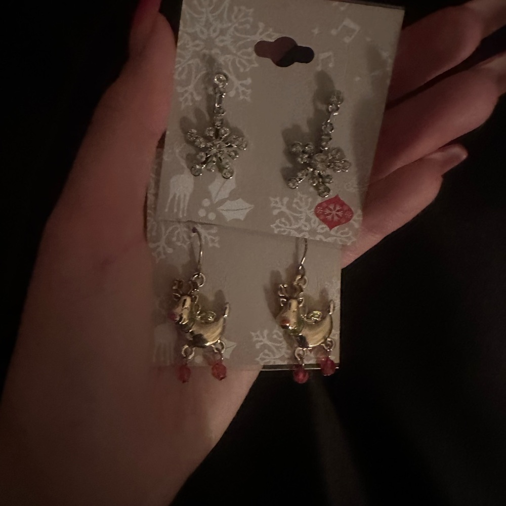 Set of Gold and Silver Snowflake and Reindeer Earrings